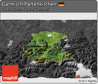 Satellite 3D Map of Garmisch-Partenkirchen, darken, desaturated