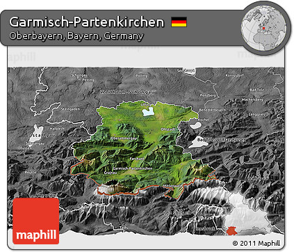 Satellite 3D Map of Garmisch-Partenkirchen, desaturated