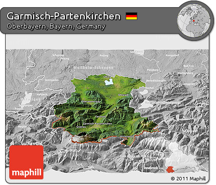 Satellite 3D Map of Garmisch-Partenkirchen, lighten, desaturated