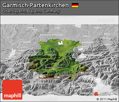 Satellite 3D Map of Garmisch-Partenkirchen, lighten, desaturated