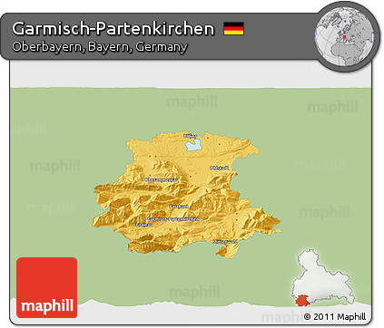 Savanna Style 3D Map of Garmisch-Partenkirchen, single color outside