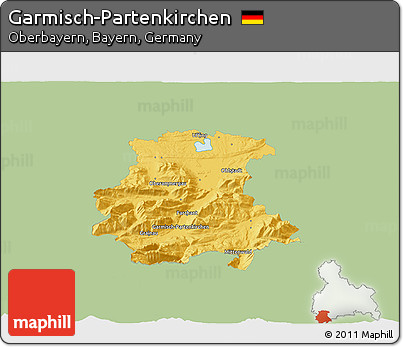 Savanna Style 3D Map of Garmisch-Partenkirchen, single color outside