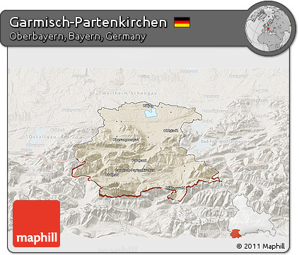 Shaded Relief 3D Map of Garmisch-Partenkirchen, lighten