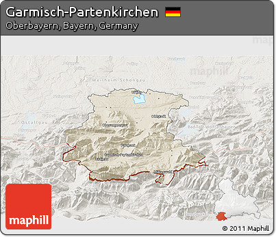 Shaded Relief 3D Map of Garmisch-Partenkirchen, lighten