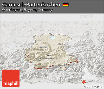 Shaded Relief 3D Map of Garmisch-Partenkirchen, lighten, semi-desaturated
