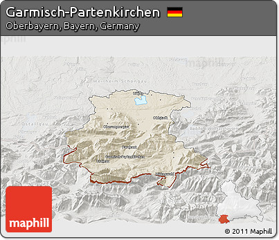 Shaded Relief 3D Map of Garmisch-Partenkirchen, lighten, semi-desaturated