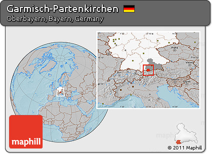 Gray Location Map of Garmisch-Partenkirchen, highlighted country, highlighted parent region, hill shading