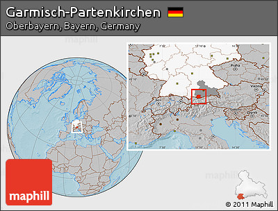 Gray Location Map of Garmisch-Partenkirchen, highlighted country, highlighted parent region, hill shading