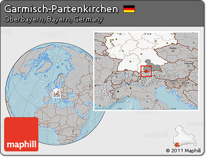 Gray Location Map of Garmisch-Partenkirchen, highlighted country, highlighted parent region, hill shading