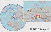 Gray Location Map of Garmisch-Partenkirchen, highlighted parent region, within the entire country, hill shading