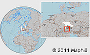 Gray Location Map of Garmisch-Partenkirchen, highlighted parent region, highlighted grandparent region, within the entire country, hill shading