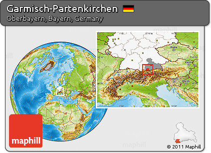 Physical Location Map of Garmisch-Partenkirchen, highlighted country, highlighted parent region