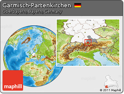 Physical Location Map of Garmisch-Partenkirchen, highlighted country, highlighted parent region
