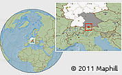 Savanna Style Location Map of Garmisch-Partenkirchen, highlighted country, highlighted grandparent region, hill shading