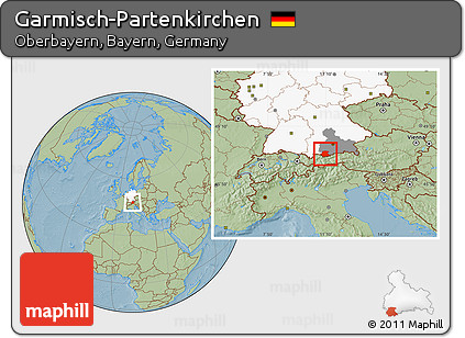 Savanna Style Location Map of Garmisch-Partenkirchen, highlighted country, highlighted parent region, hill shading