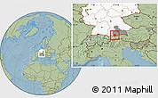 Savanna Style Location Map of Garmisch-Partenkirchen, highlighted country, highlighted parent region, hill shading