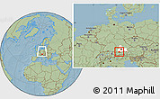 Savanna Style Location Map of Garmisch-Partenkirchen, highlighted parent region, within the entire country, hill shading