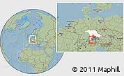 Savanna Style Location Map of Garmisch-Partenkirchen, highlighted parent region, highlighted grandparent region, within the entire country, hill shading