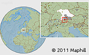 Savanna Style Location Map of Garmisch-Partenkirchen, highlighted parent region, highlighted grandparent region, hill shading