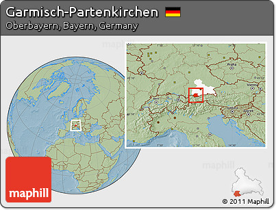 Savanna Style Location Map of Garmisch-Partenkirchen, highlighted parent region, hill shading