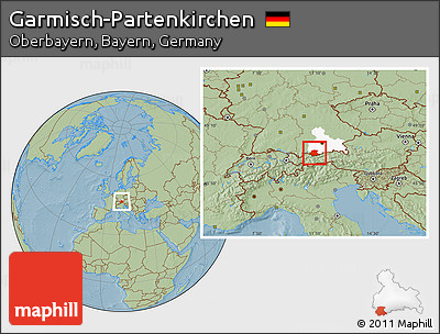 Savanna Style Location Map of Garmisch-Partenkirchen, highlighted parent region, hill shading