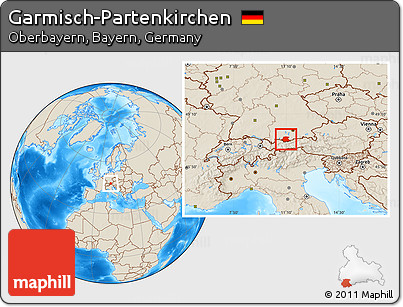 Shaded Relief Location Map of Garmisch-Partenkirchen