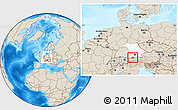 Shaded Relief Location Map of Garmisch-Partenkirchen, highlighted grandparent region, within the entire country