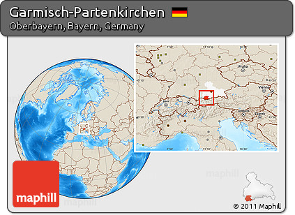 Shaded Relief Location Map of Garmisch-Partenkirchen, highlighted parent region