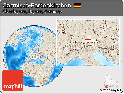Shaded Relief Location Map of Garmisch-Partenkirchen, highlighted parent region