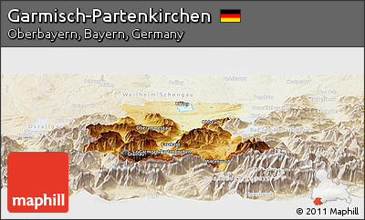 Physical Panoramic Map of Garmisch-Partenkirchen, lighten