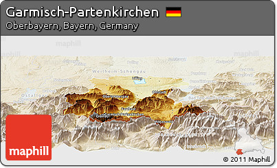 Physical Panoramic Map of Garmisch-Partenkirchen, lighten