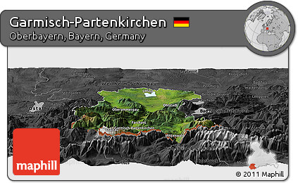 Satellite Panoramic Map of Garmisch-Partenkirchen, darken, desaturated