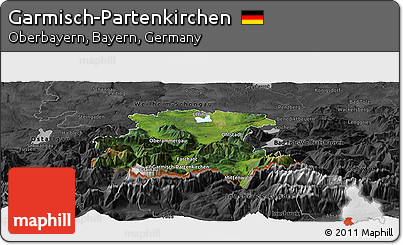 Satellite Panoramic Map of Garmisch-Partenkirchen, darken, desaturated
