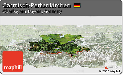 Satellite Panoramic Map of Garmisch-Partenkirchen, lighten