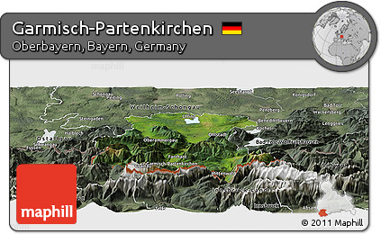 Satellite Panoramic Map of Garmisch-Partenkirchen, semi-desaturated