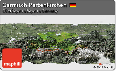 Satellite Panoramic Map of Garmisch-Partenkirchen, semi-desaturated