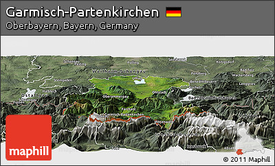 Satellite Panoramic Map of Garmisch-Partenkirchen, semi-desaturated