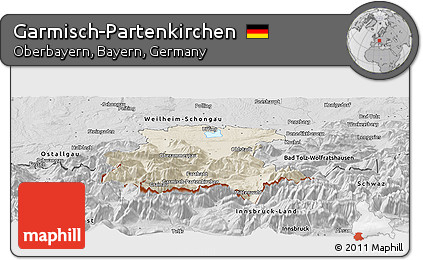 Shaded Relief Panoramic Map of Garmisch-Partenkirchen, desaturated