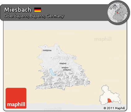 Classic Style 3D Map of Miesbach, single color outside