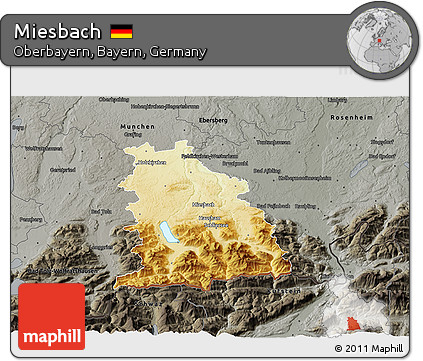 Physical 3D Map of Miesbach, darken, semi-desaturated