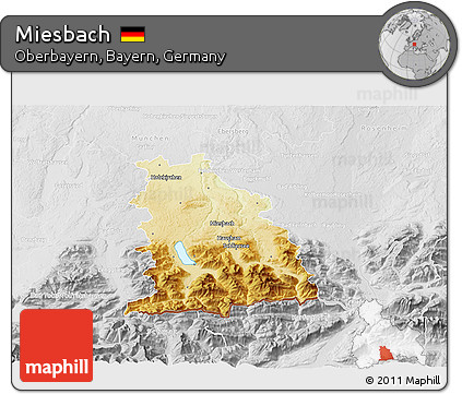 Physical 3D Map of Miesbach, lighten, desaturated