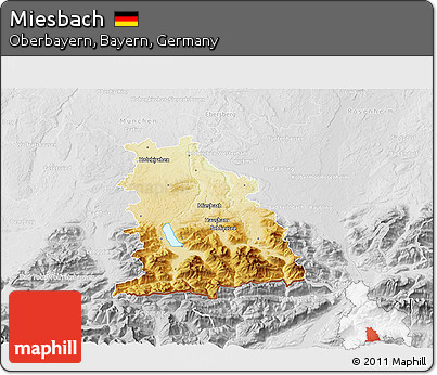 Physical 3D Map of Miesbach, lighten, desaturated