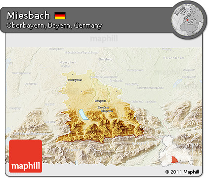 Physical 3D Map of Miesbach, lighten