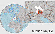 Gray Location Map of Miesbach, highlighted parent region, highlighted grandparent region, hill shading