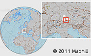 Gray Location Map of Miesbach, highlighted parent region, hill shading