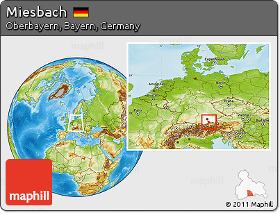 Physical Location Map of Miesbach, highlighted parent region, within the entire country