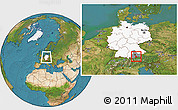 Satellite Location Map of Miesbach, highlighted country, highlighted parent region, within the entire country
