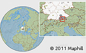 Savanna Style Location Map of Miesbach, highlighted country, highlighted parent region, hill shading