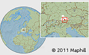Savanna Style Location Map of Miesbach, highlighted parent region, hill shading