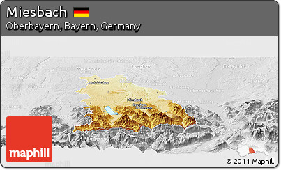 Physical Panoramic Map of Miesbach, lighten, desaturated